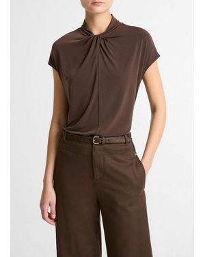 Vince Cap Sleeve Twist Neck Top - Brown