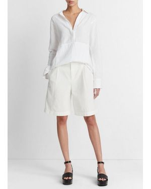 Vince Linen Relaxed Kangaroo-pocket Pullover Shirt, Optic White, Size L