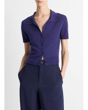 Vince Wool-Blend Collared Button-Front Sweater - Blue