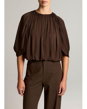 Vince Stretch-Silk Cape-Sleeve Bubble Blouse - Brown