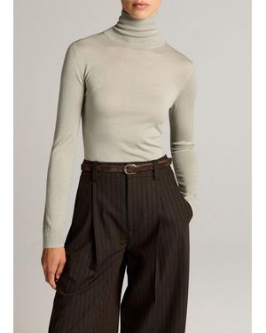 Vince Cashmere-Silk Slim Turtleneck Sweater - Natural