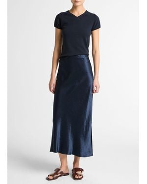 Vince Satin Side-Slit Slip Skirt - Blue