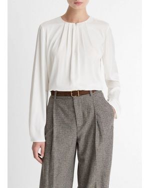 Vince Silk-Blend Pleated-Neck Blouse - White