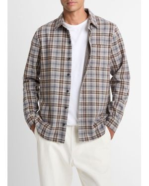 Vince Plaid Cotton-Blend Shirt Jacket - Grey