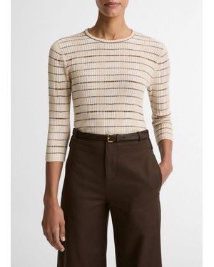 Vince Plaid Wool-Cashmere Elbow-Sleeve Sweater - Multicolor