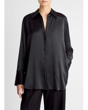 Vince Lace-Trim Silk Relaxed Shirt - Grey