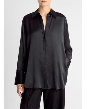 Vince Lace-Trim Silk Relaxed Shirt - Grey