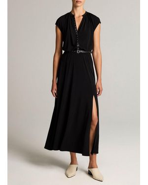 Vince Studded Matte Jersey Cap-Sleeve Dress - Black
