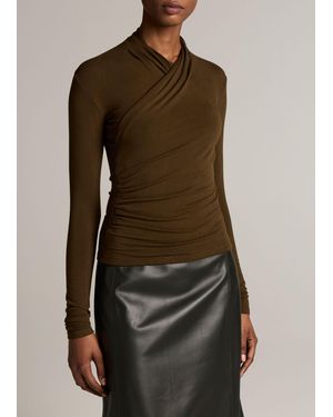 Vince Fixed Wrap Long-Sleeve Top - Brown