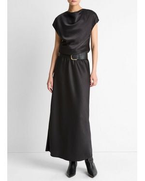 Vince Draped Satin Cowl-Neck Dress - Black