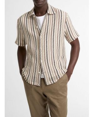 Vince Beach Stripe Italian Cotton-Blend Button-Front Shirt - Natural