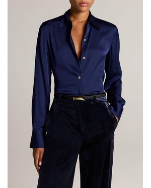 Vince Silk-Blend Slim Button-Front Blouse - Blue