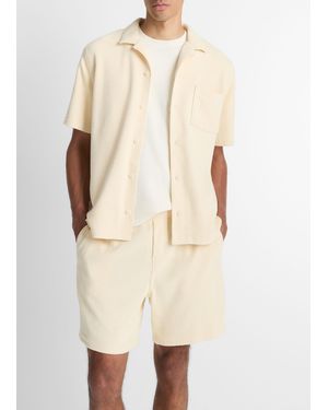 Vince Bouclé Short-sleeve Button-front Shirt, Bone, Size M - White