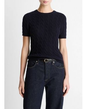 Vince Cable-Knit Wool & Cashmere-Blend Short-Sleeve Sweater - Black