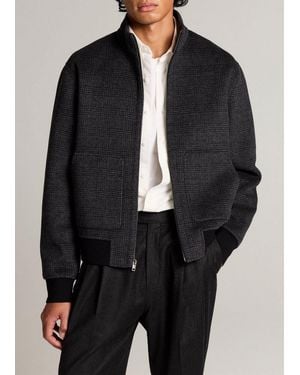 Vince Plaid Splittable Wool-Blend Funnel-Neck Bomber Jacket - Black