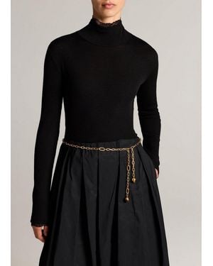Vince Lace-Trim Turtleneck Sweater - Black