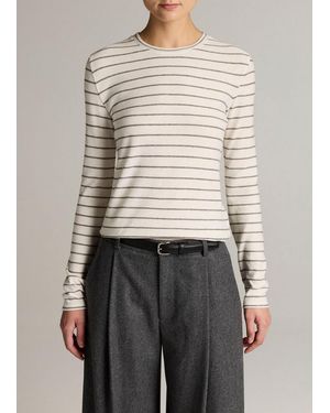 Vince Striped Cotton Long-Sleeve T-Shirt - Grey