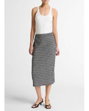 Vince Plaid Grid-Knit Midi Skirt - Gray