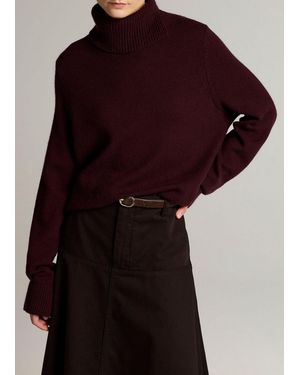 Vince Wool-Cashmere Side-Slit Turtleneck Jumper - Red