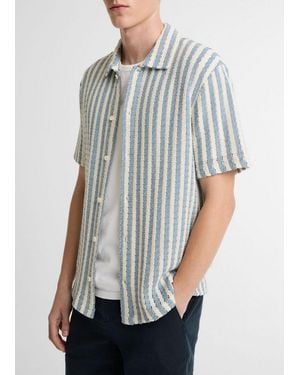 Vince Beach Stripe Italian Cotton-Blend Button-Front Shirt - Grey