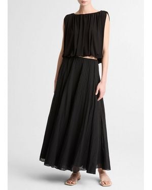 Vince Crinkled Plissé Cotton-Blend Maxi Skirt - Black