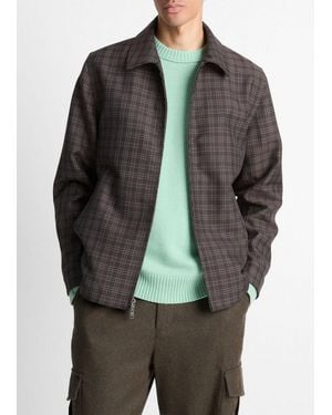 Vince Plaid Wool-Blend Zip Jacket - Gray