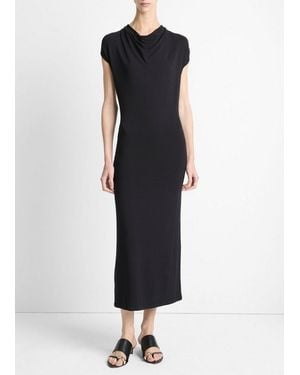 Vince Jersey Draped Cowl-Neck Dress - Black