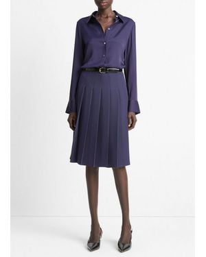 Vince Pleated Crepe Knee Skirt - Blue