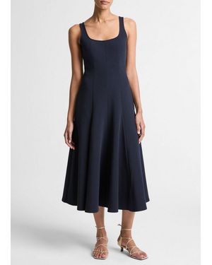 Vince Seamed Cotton-Blend Square-Neck Dress - Blue