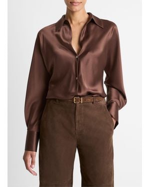 Vince Silk Bias Long-Sleeve Blouse - Brown