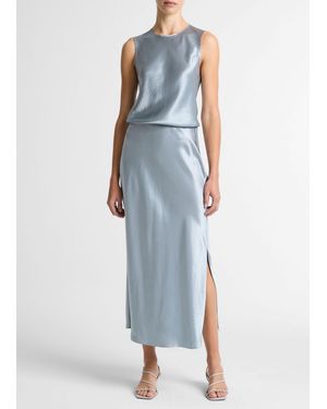Vince Satin Side-Slit Slip Skirt - Blue