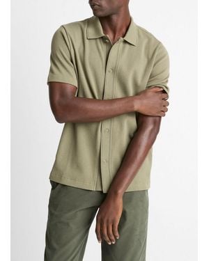 Vince Jacquard-Knit Cotton Short-Sleeve Button-Front Shirt - Green