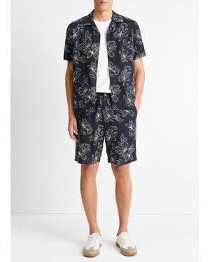 Vince Line Floral Linen-Blend Beach Short - Blue