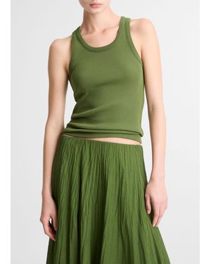 Vince Ribbed Scoop-Neck Tank - Green