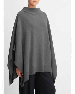 Vince Merino Wool-Cashmere Funnel-Neck Poncho - Gray