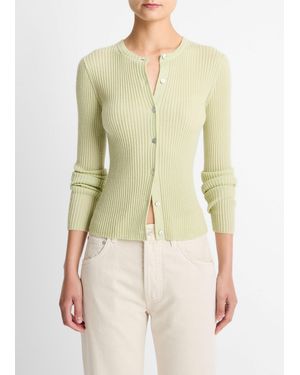 Vince Ribbed Cashmere-Silk Cardigan - Natural