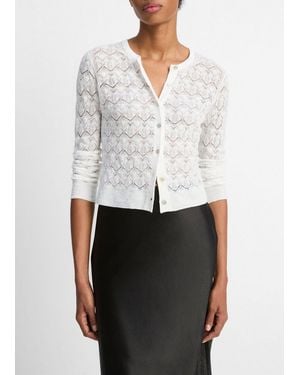 Vince Lace-Stitch Cotton Cardigan - White