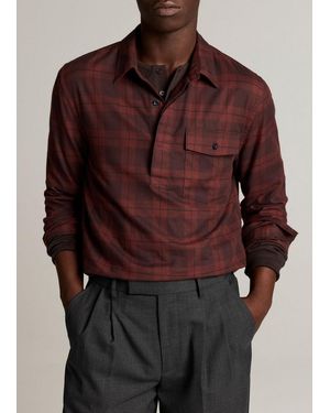 Vince Hamilton Plaid Cotton Popover Shirt - Brown