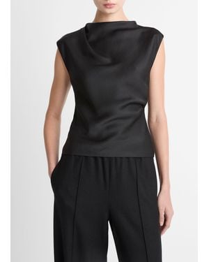 Vince Satin Draped Cowl-Neck Top - Black
