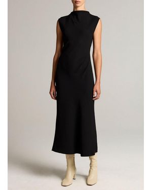 Vince Draped Crepe Funnel-Neck Dress - Black