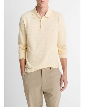 Vince Jacquard-Stripe Cotton Long-Sleeve Polo Shirt - Natural