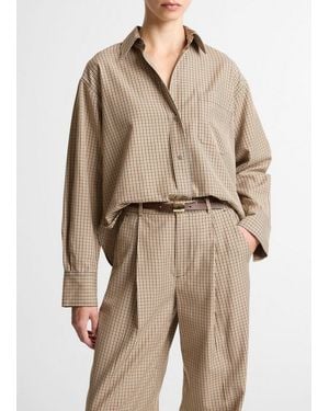 Vince Checked Italian Cotton-Blend Cropped Button-Front Shirt - Natural