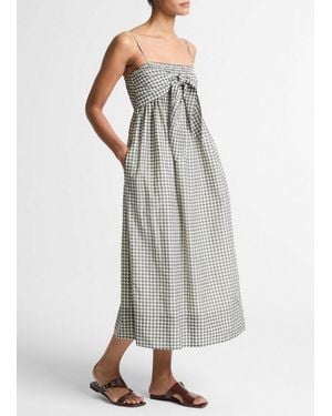 Vince Gingham Cotton-Silk Tie Smocked Dress - Gray