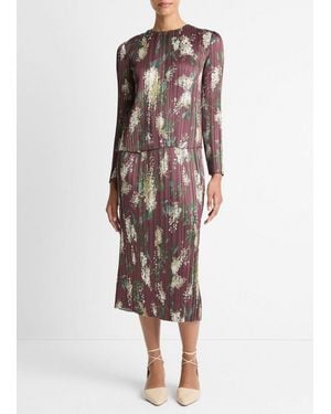 Vince Lilac-Print Micro-Pleated Satin Skirt - Red