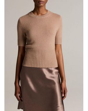 Vince Wool-Cashmere High-Rib Short-Sleeve Sweater - Brown
