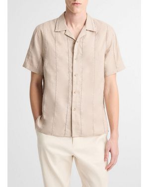 Vince Eyelet Stripe Linen Cabana Shirt - Natural