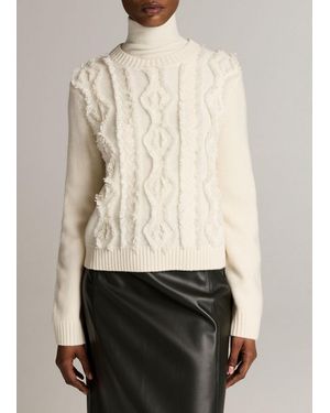 Vince Hand-Cut Diamond Cable Wool Jumper - Natural