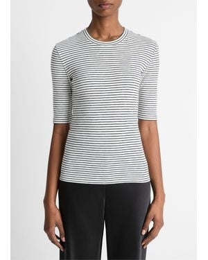 Vince Striped Cotton-Blend Elbow-Sleeve T-Shirt - Gray