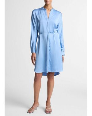 Vince Matte Satin Band-Collar Dress - Blue