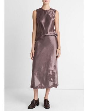 Vince Floral-Embroidered Satin Slip Skirt - Multicolor